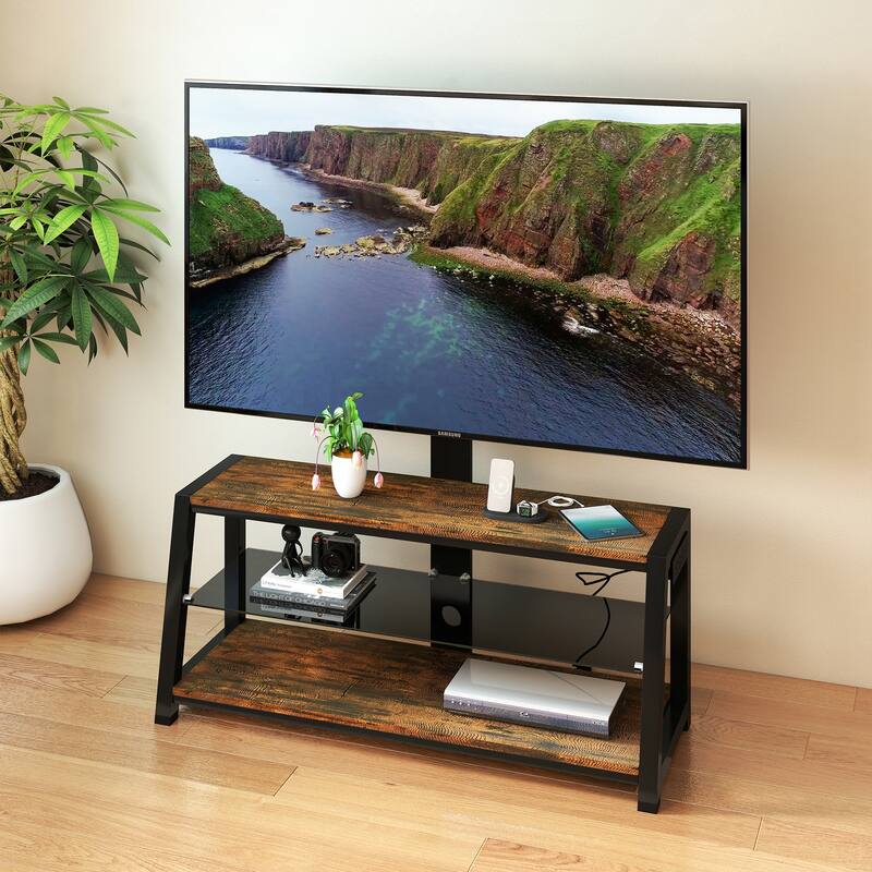 Wooden Storage TV Stand Height Adjustable Universal Swivel Entertainment Center With Mount TV Stand