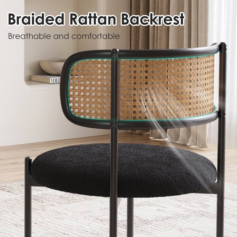 Modern Upholstered Dining Chairs Set of 4,Rattan Back Dining Room Chairs,Accent Kitchen Chairs with Metal Legs