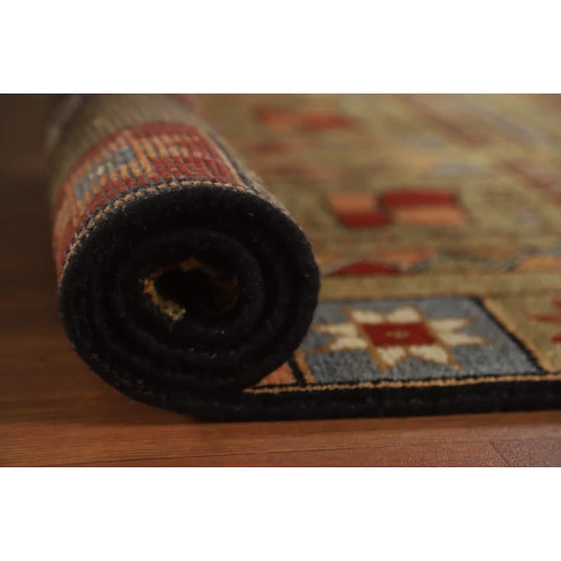 Hand Knotted Oriental 100% Wool Carpet Traditional Tribal Green Heriz (serapi) Runner Rug - 9' 11'' X 4' 1''