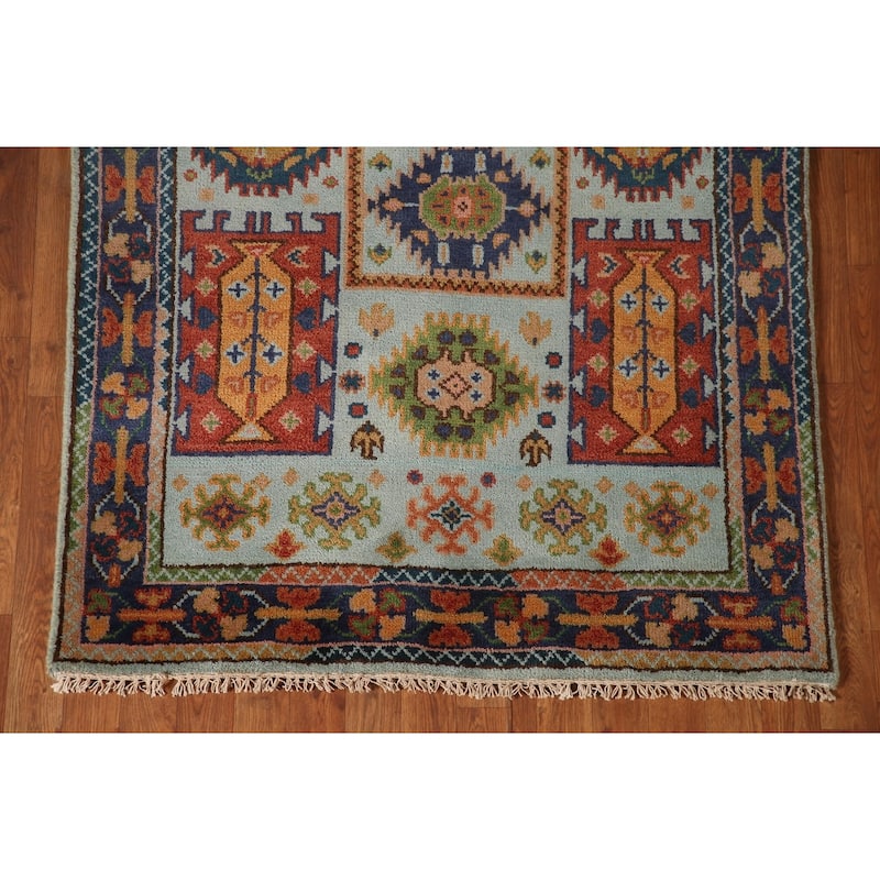 Geometric Heriz Serapi Oriental Accent Rug Handmade Blue Wool Carpet - 3'10"x 6'0"
