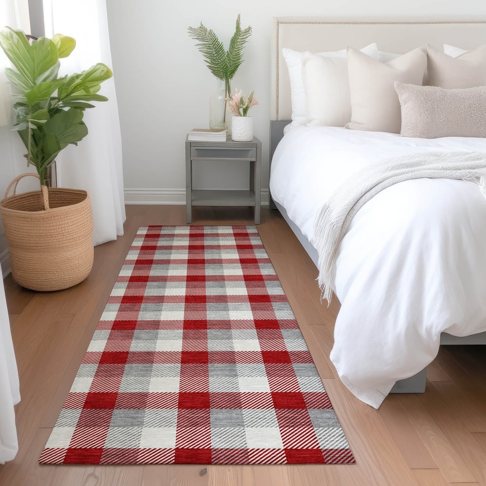Machine Washable Indoor/ Outdoor Plaid Chantille Rug