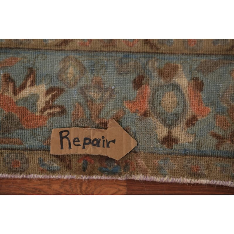 All-Over Floral Blue Tabriz Persian Area Rug Hand-Knotted Wool Carpet - 7'10"x 11'0"