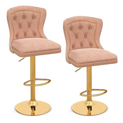 Costway Set of 2 Bar Chairs Dutch Velvet Bar Stool with Footrest Metal - See Details