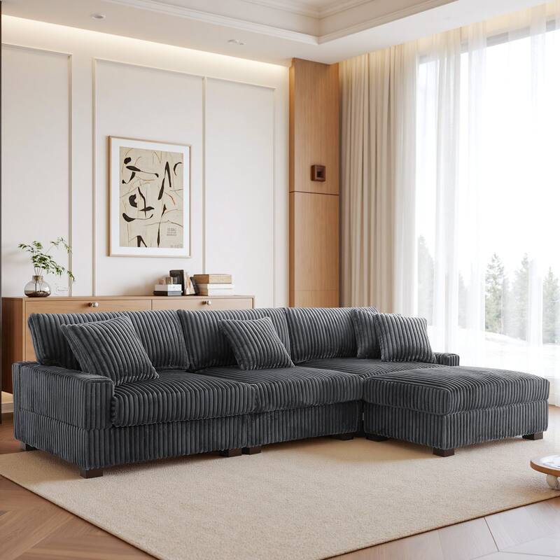 118.3" W Upholstered Sectional Modular Sofa with Ottoman
