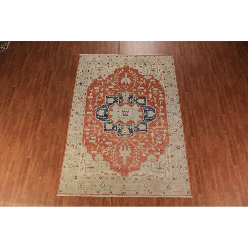Vegetable Dye Heriz Serapi Oriental Area Rug Handmade Wool Carpet - 7'0"x 10'0"