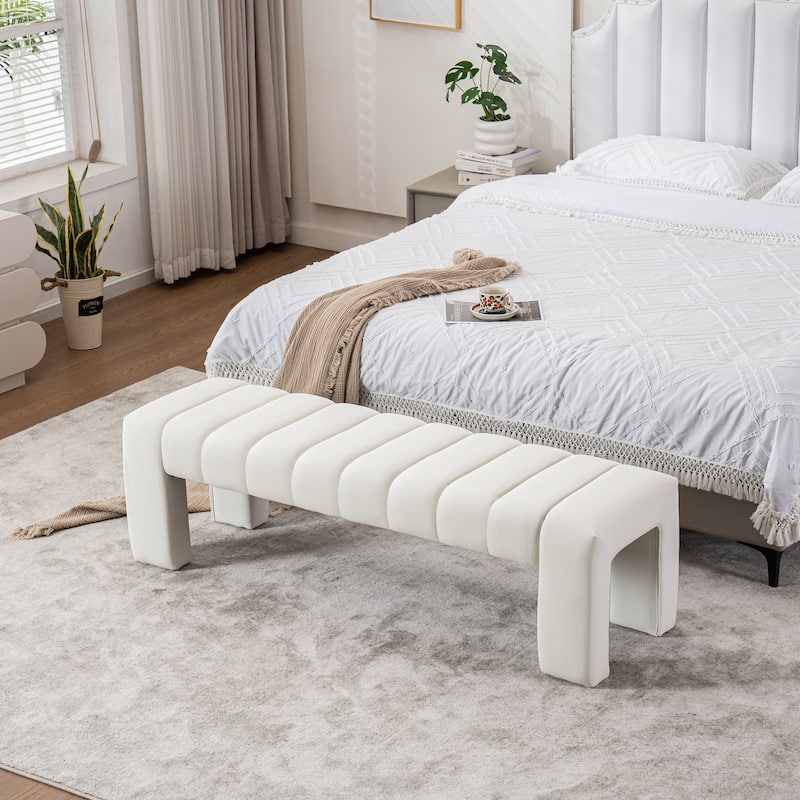 Upholstered Bedroom Bench Tufted Entryway Bench Modern End of Bed Bench Dining Bench with Gold/Black Metal Legs for Window