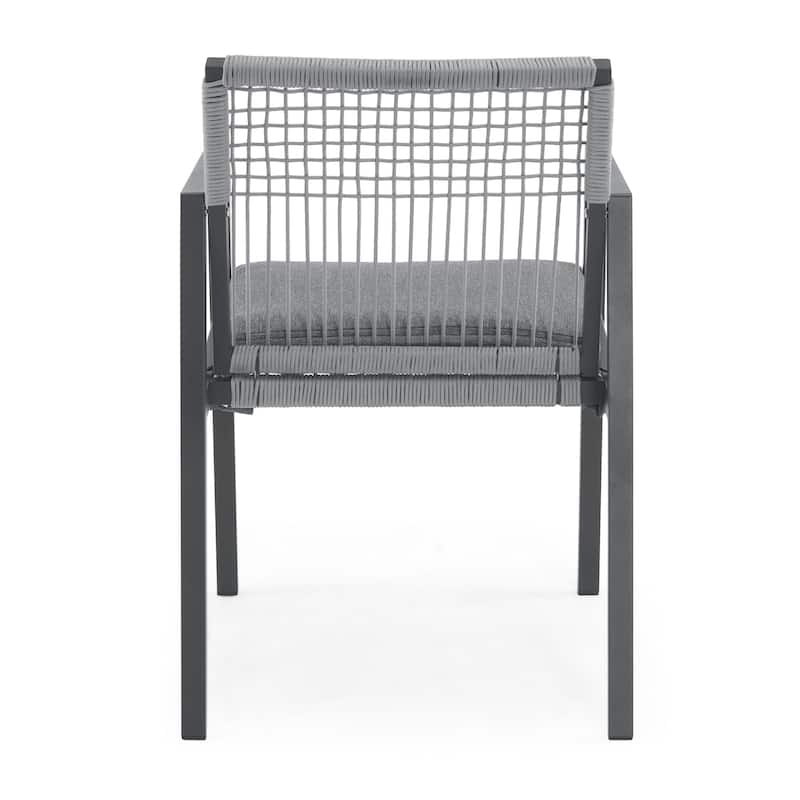 Modern 7-Piece Outdoor Dining Set 70.25" Rectangular Faux Wood Top Dining Table with 6 Rope-Woven Chairs for Patio, Backyard