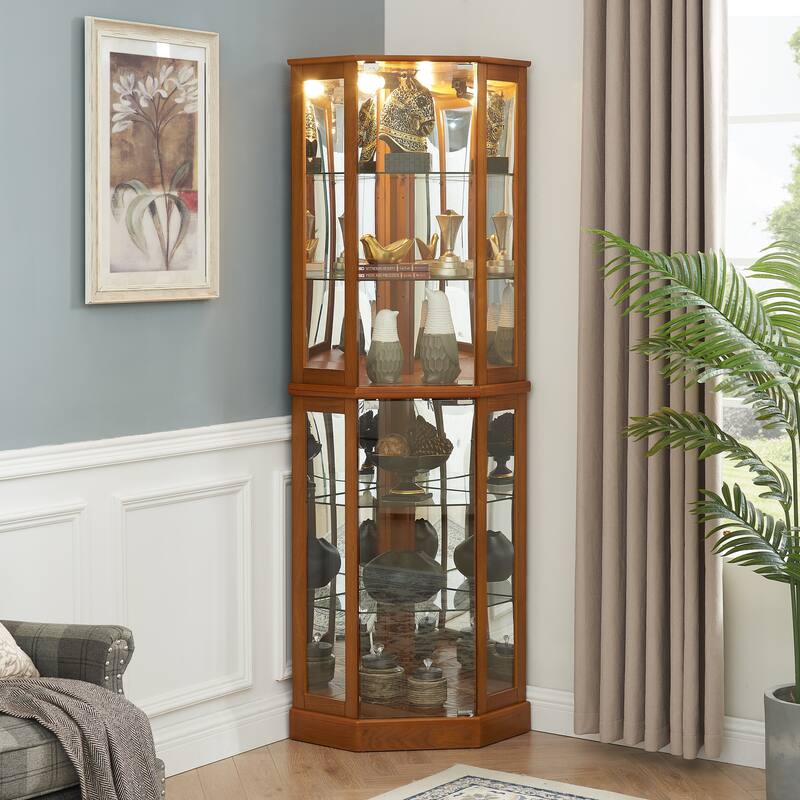 6-Shelf Lighted Antique Display Cabinet