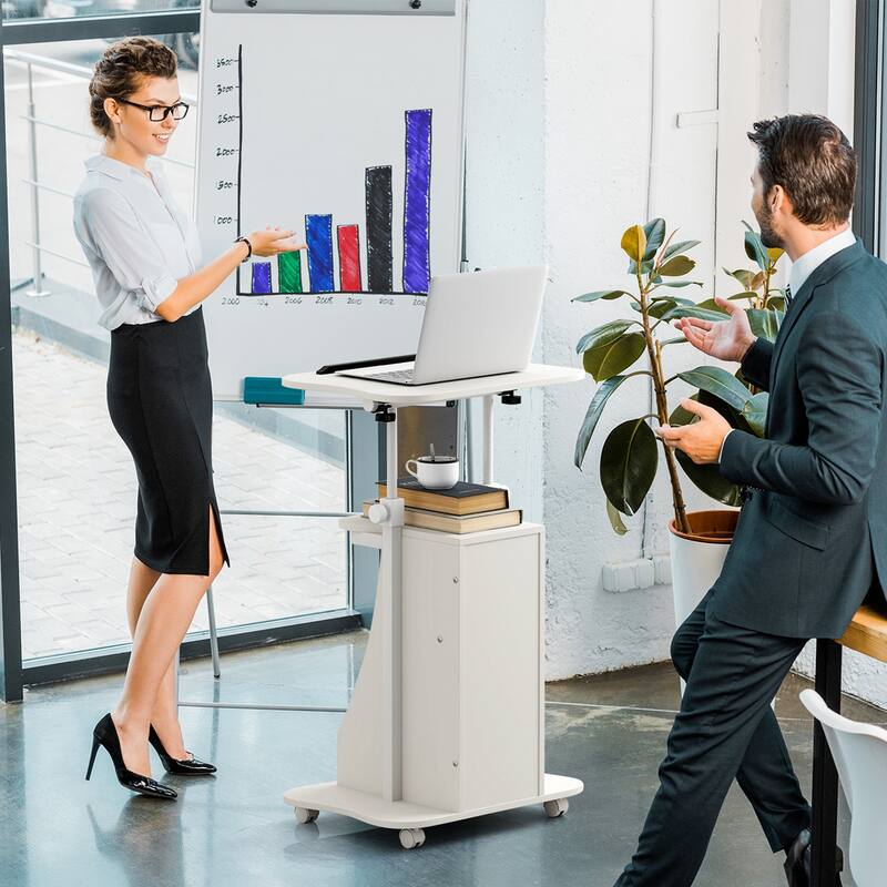 Costway Mobile Podium Stand Office Laptop Cart with Storage Adjustable