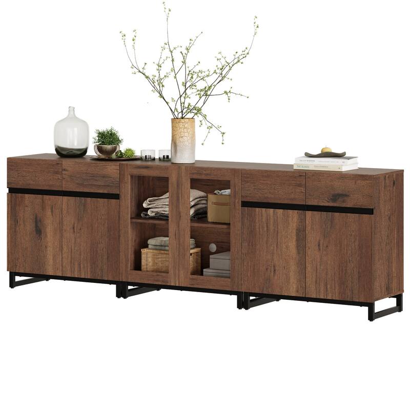 WAMPAT Modern Sideboard with Adjustable Shelves, 3 in 1 Storage Cabinet with Glass Doors, Coffee Bar Cabinet for Kitchen