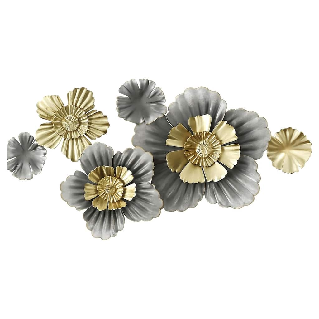 Metal Lotus Flower Wall Decor Landscape Sculpture Art Metallic 35"x19"