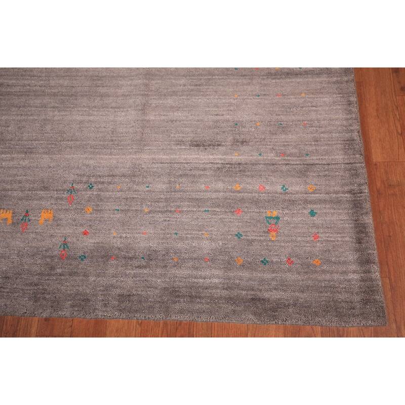 Earth Tone Striped Gabbeh Indian Area Rug Handmade Brown Silk Carpet - 8'1" X 9'9"