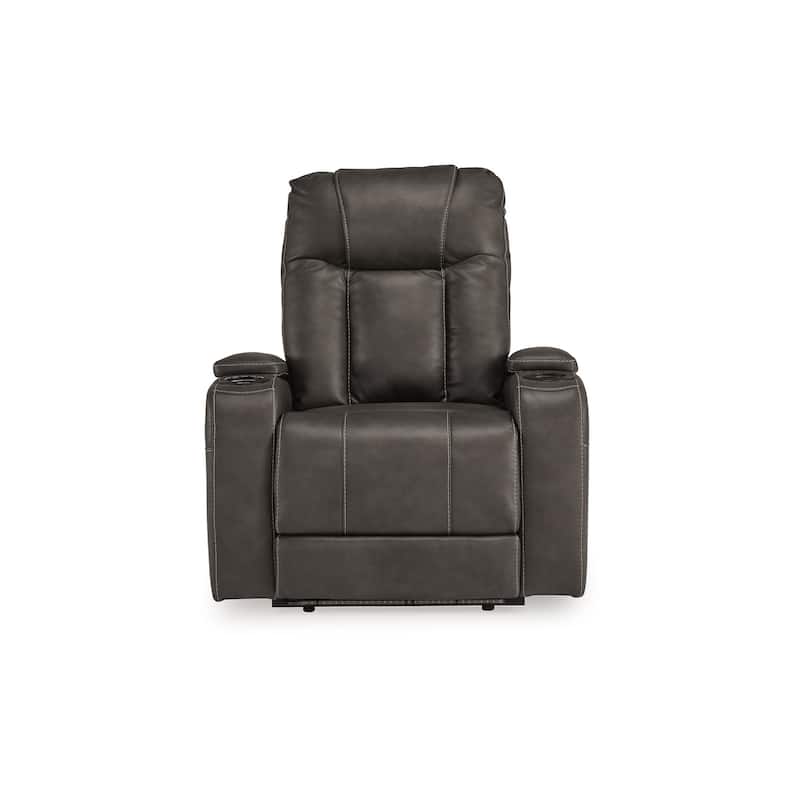 Callum Power Recliner Chair, Adjustable Headrest, Gray Faux Leather