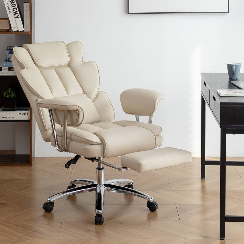 Big and Tall Executive Office Chair with Footrest - 500lbs Capacity, Ergonomic High Back, Leather Recliner with Lumbar Support