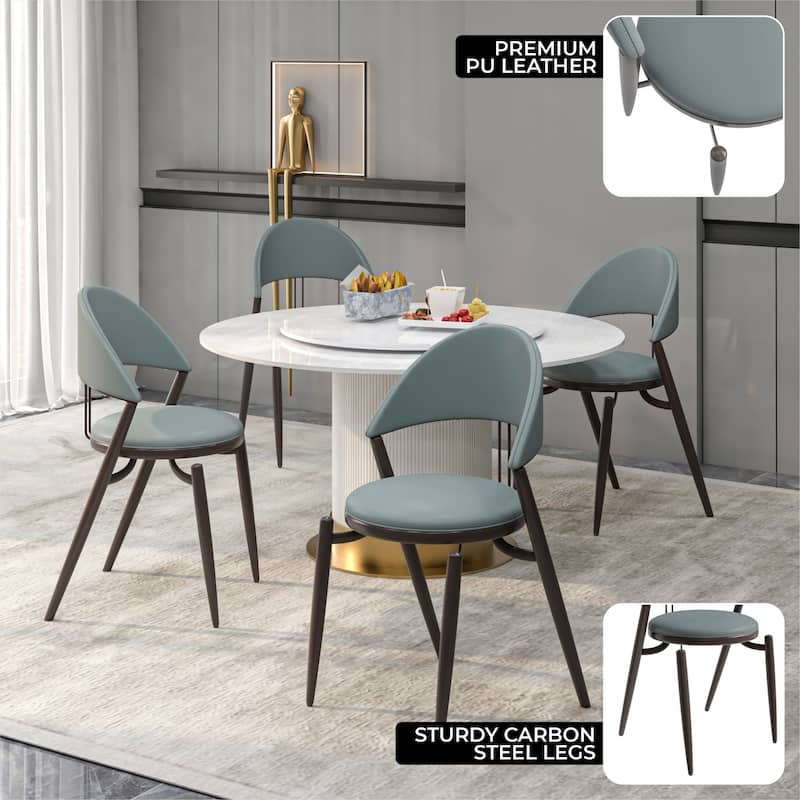 Venice Upholstered Leather Dining Chair (Set of 4) Open Back Accent Side Chair with Iron Legs