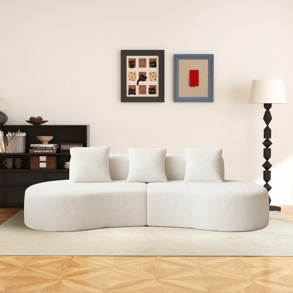 109" Upholstered Frameless Sofa Raindrop Velvet Curved Couch for Living Room, Apartment, Home Decor