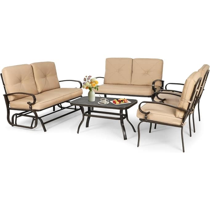 5-Piece Outdoor Patio Conversation Set Glider Loveseat and Rocker with Cushions