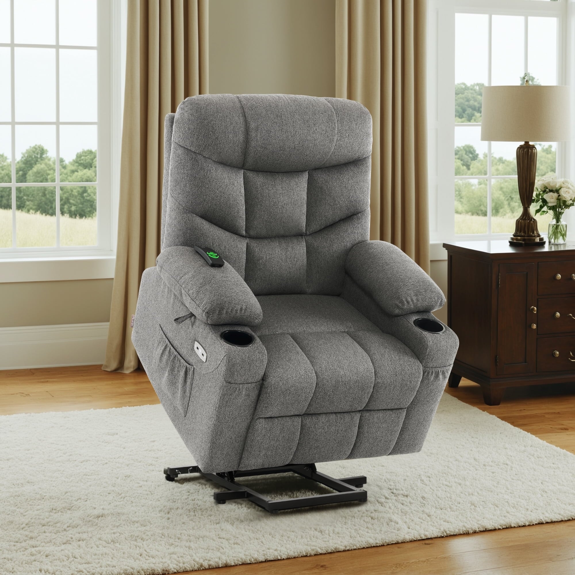 MCombo Power Lift Recliner Chair with Extended Footrest for Elderly People, Fabric 7287 (Medium-Regular)