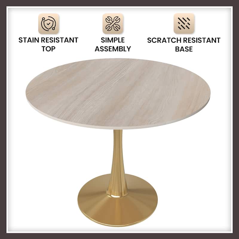 Bristol 31" Round Dining Table for 4 with Sintered Stone Tabletop in Gold Steel Base for Kitchen & Dining Room