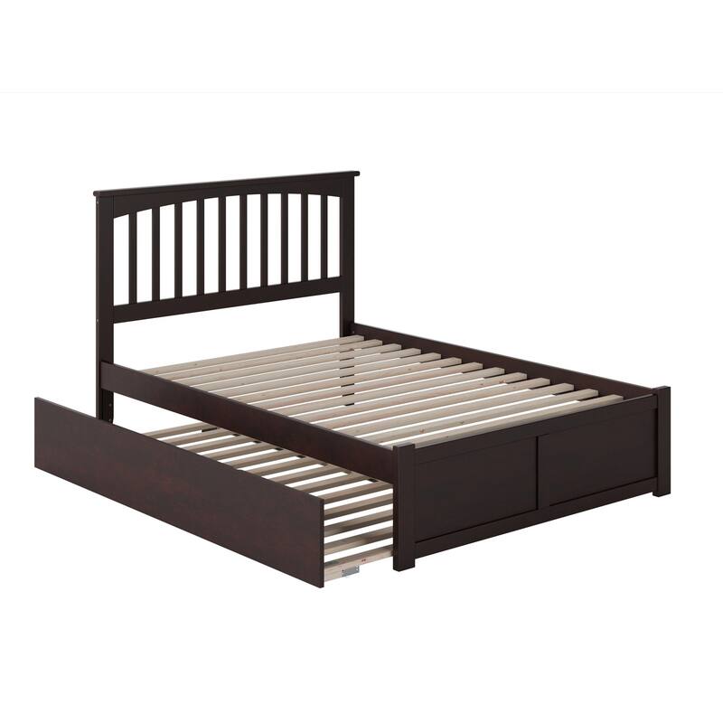 Asian Allure Platform Bed with Trundle & Turbo Charger, Twin Size Bed Frame, Espresso Finish