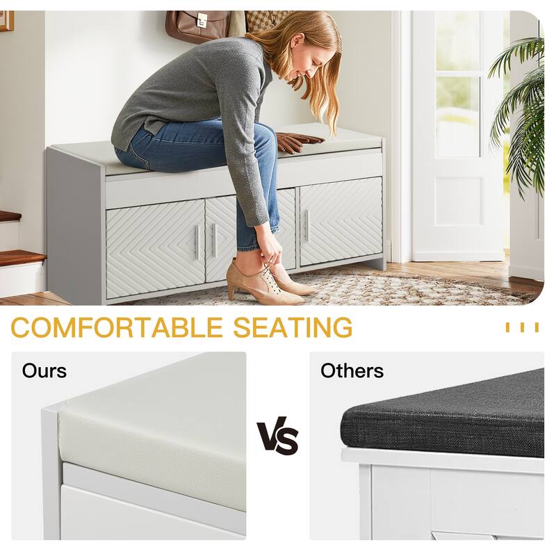 Wooden Entryway Storage Bench with Cushioned Seat - Hidden Compartment Shoe Bench, Multipurpose Hallway & Bedroom Storage
