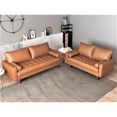 US Pride Matton Faux Leather Mid-century Modern living room set-Loveseat and Sofa