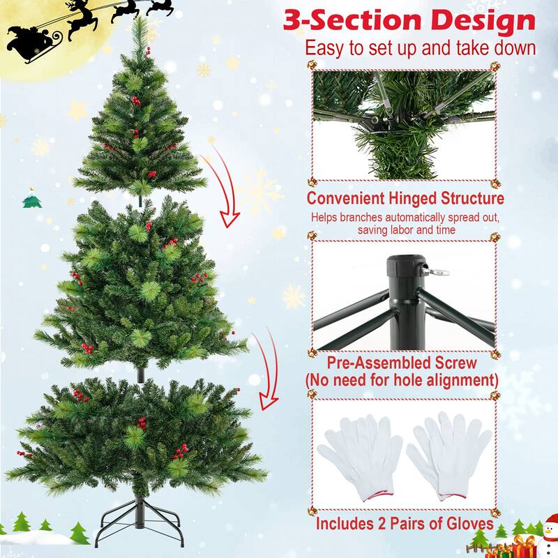 Gymax 6 FT Pre-Lit Artificial Christmas Tree w/ 670 Branch Tips & 300