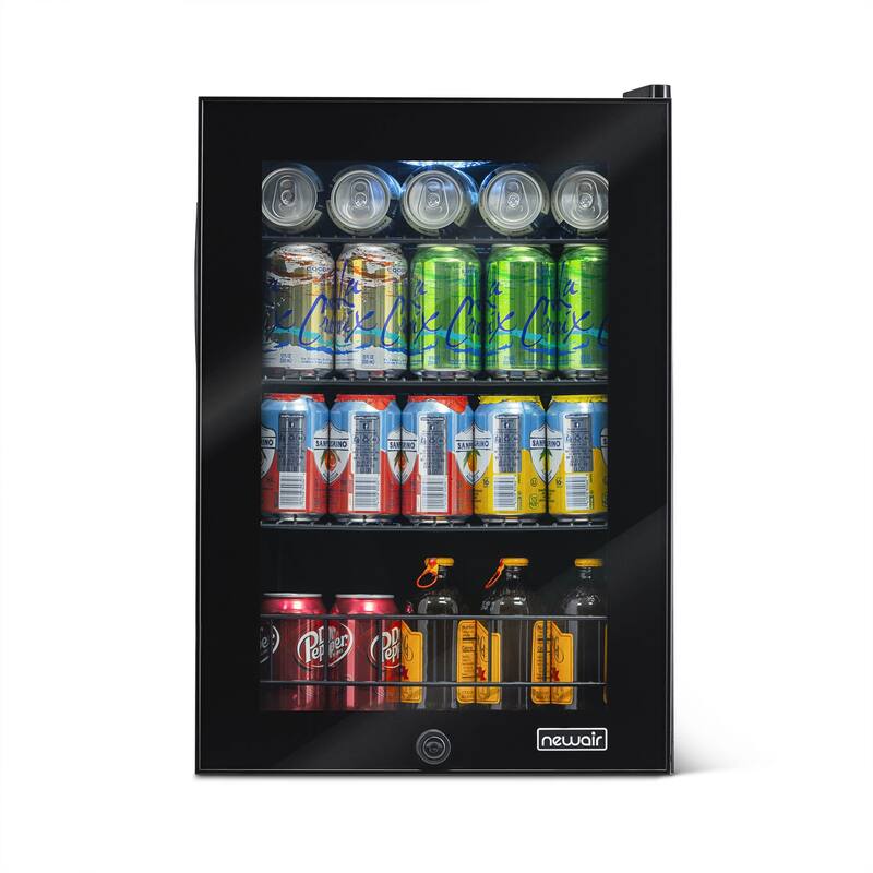 Newair 90 Can Freestanding Beverage Fridge in Onyx Black, Compact with Adjustable Shelves and Lock