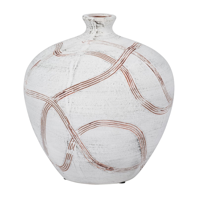 Sagebrook Home Natural Textured Ceramic Round Global Vase, White,