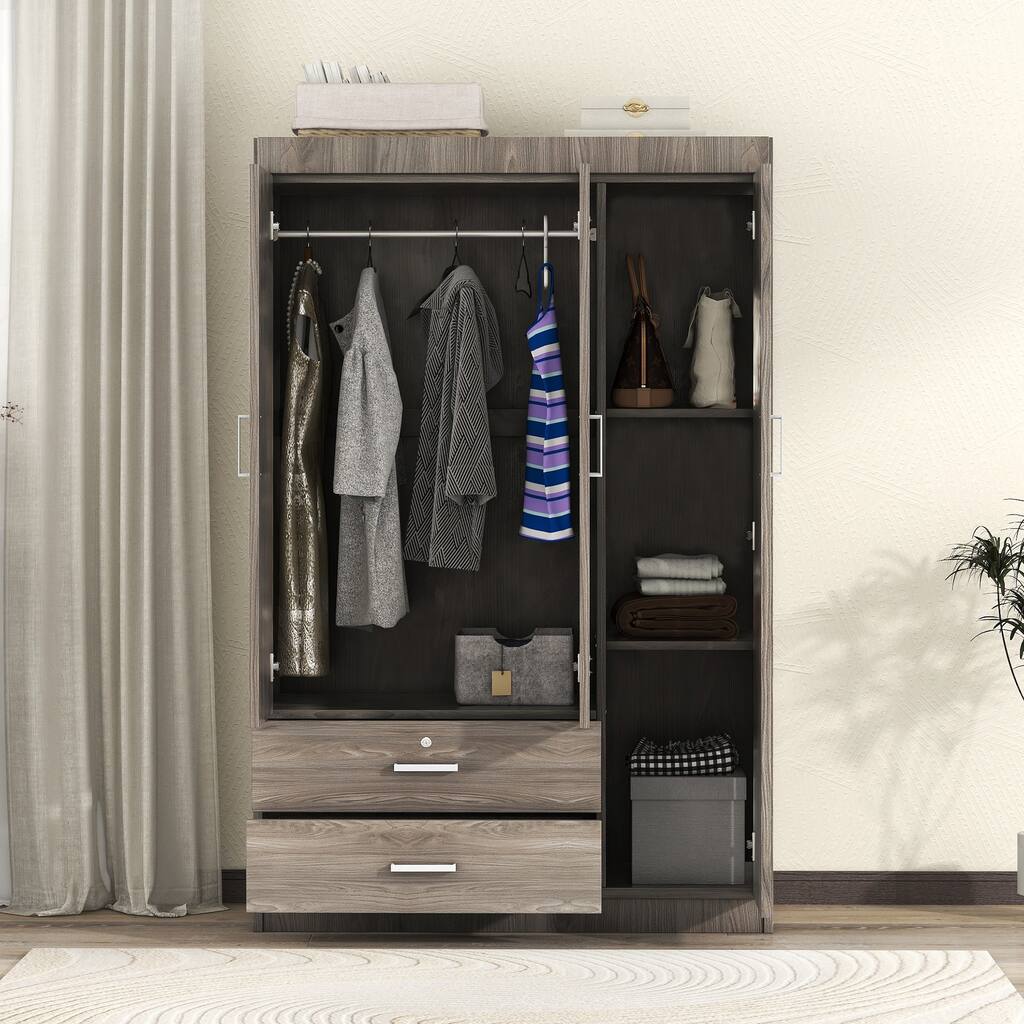 3-Door Wardrobe with 2 Drawers For Bedroom