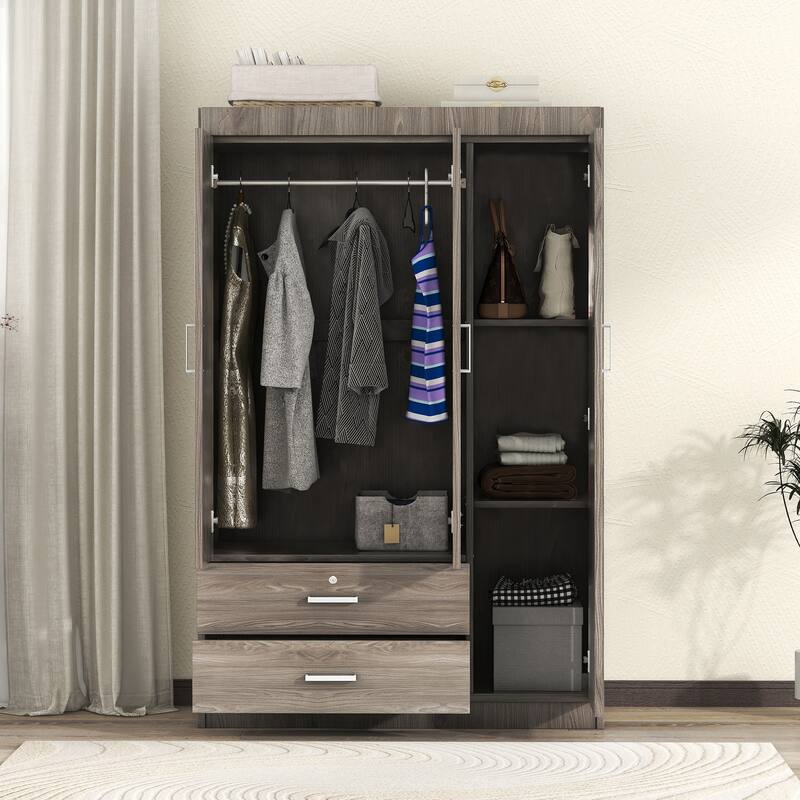 3-Door Wardrobe with 2 Drawers - N/A