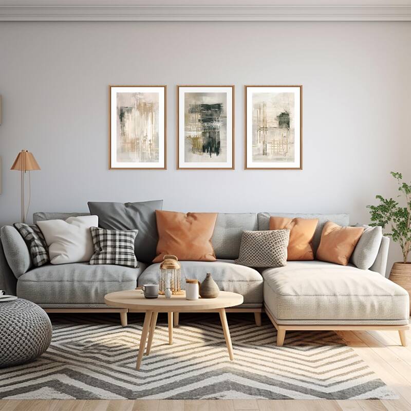 Neutral Beige Shape Wall Decor, Black and White Block Wall Painting