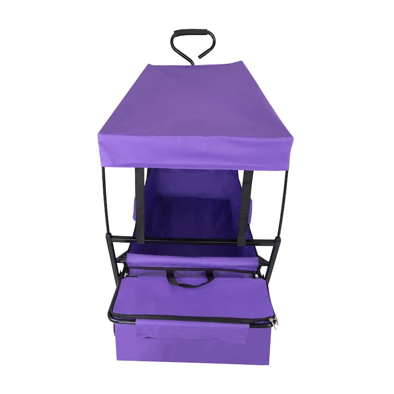 Outdoor Camping Kids Foldable Wagon,Portable Beach Trolley Cart with Removable Canopy