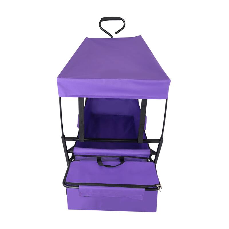 Outdoor Camping Kids Foldable Wagon,Portable Beach Trolley Cart with Removable Canopy