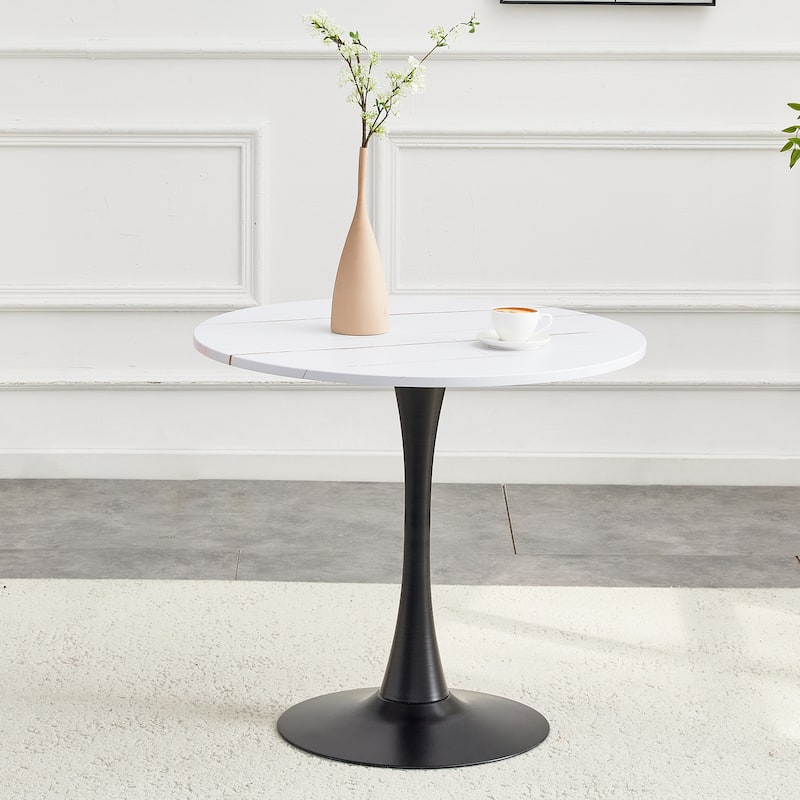 Round Dining Table, 31.5" Circle Tulip Table with Thickened Tabletop & Metal Pedestal, Mid Century Modern Bistro Table
