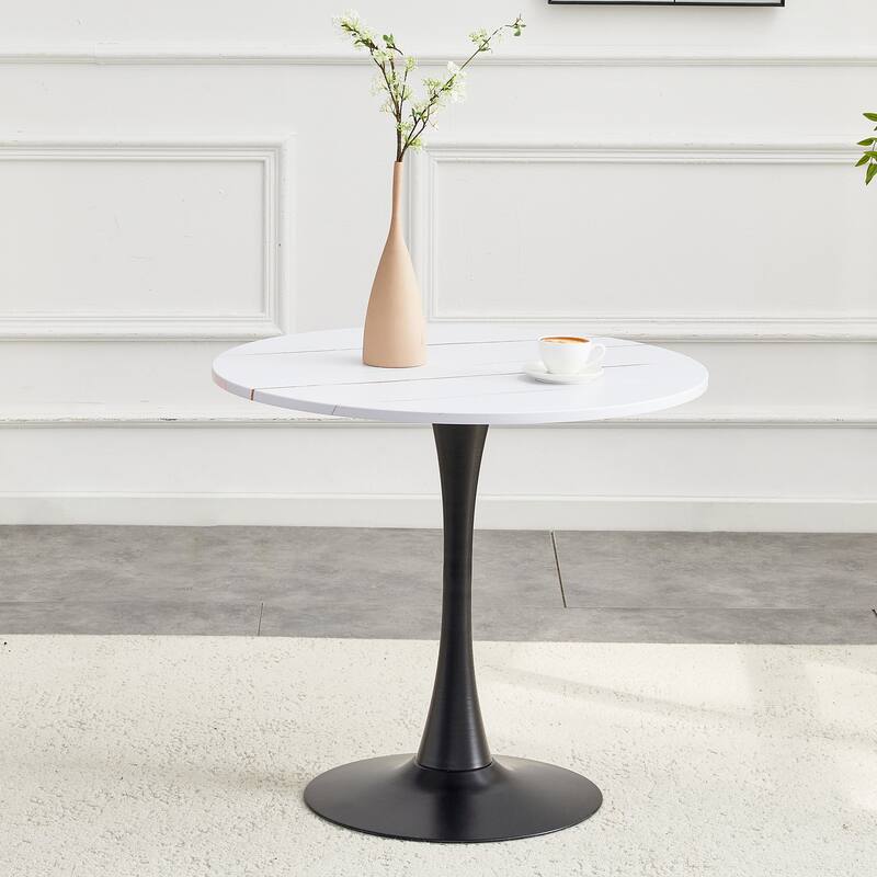 Round Thickened Table Top Coffee Table, Metal Pedestal Side Table Modern Bistro Table
