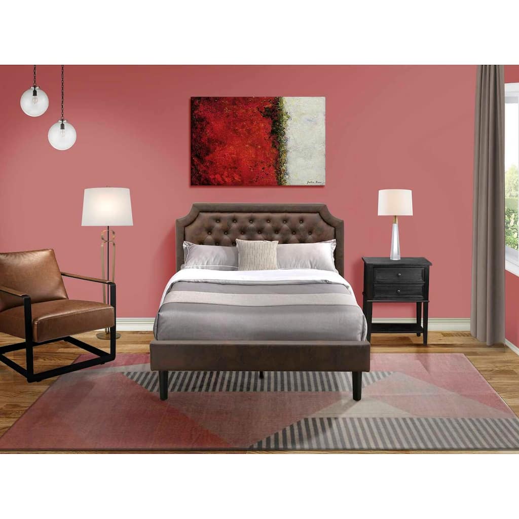 Full Size Platform Bed Frame - Modern Design, Black Finish, Wood Rails & Slats, Sturdy Support