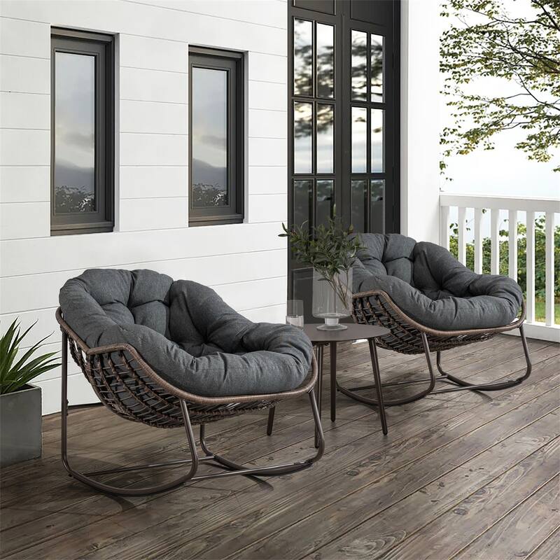 Outdoor Rattan Rocker Recliner Chair with Padded Cushion