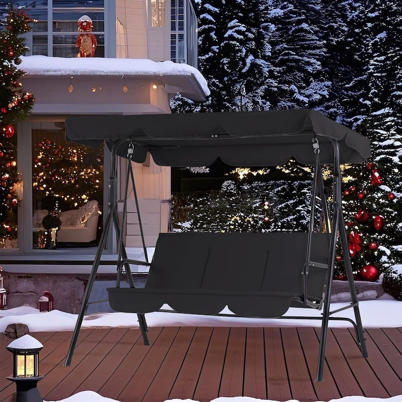MCombo 3-Person Patio Swing Chair, Adjustable Canopy Hanging Swing, Removable Cushions, 4003