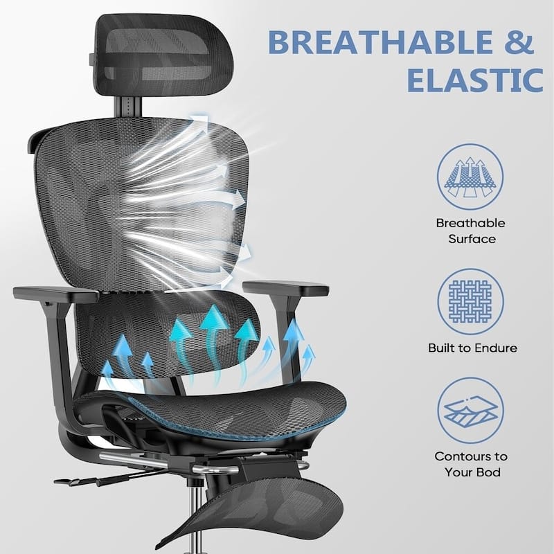 EROMMY Ergonomic Heated Massage Office Chair with Lumbar Support, Reclining Backrest, 2/4/6-Point Massage
