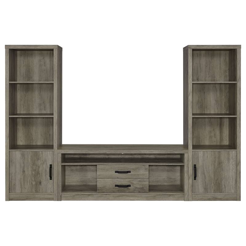 TV Entertainment Console with 2 Media Tower, 8 Compartments, Driftwood Gray
