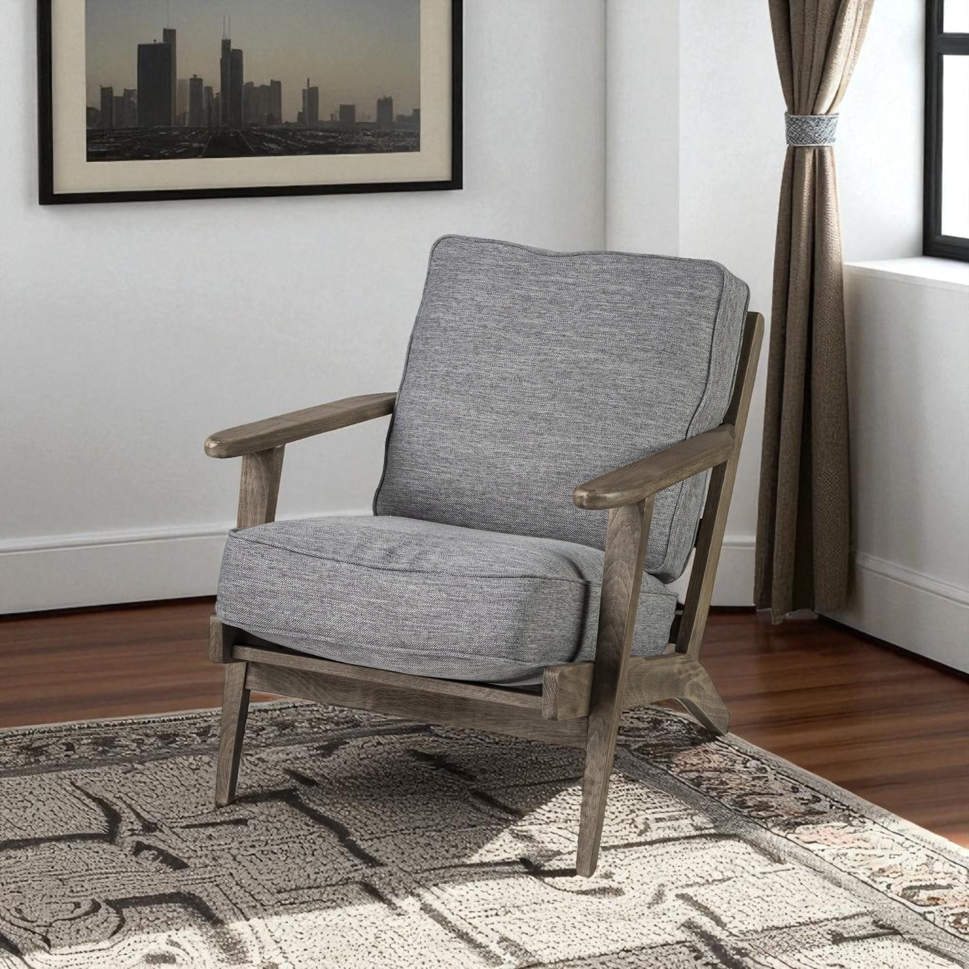 HomeRoots 31" Gray and Brown Fabric Cushions And Wood Lounge Chair - 31.00 in. x 32.00 in. x 28.00 in.