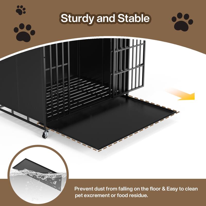 BOSSIN 48/42 inch Heavy Duty Steel Dog Crate Kennel with Wheels, Escape-Proof, Removable Tray for Large Dogs, Black