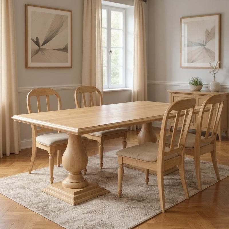 HomeRoots 96" Natural Wood Double Pedestal Base Dining Table - 96.00 in. x 30.00 in. x 42.00 in. - Natural - 96.00 in. x 30.00 in.  x 42.00 in.