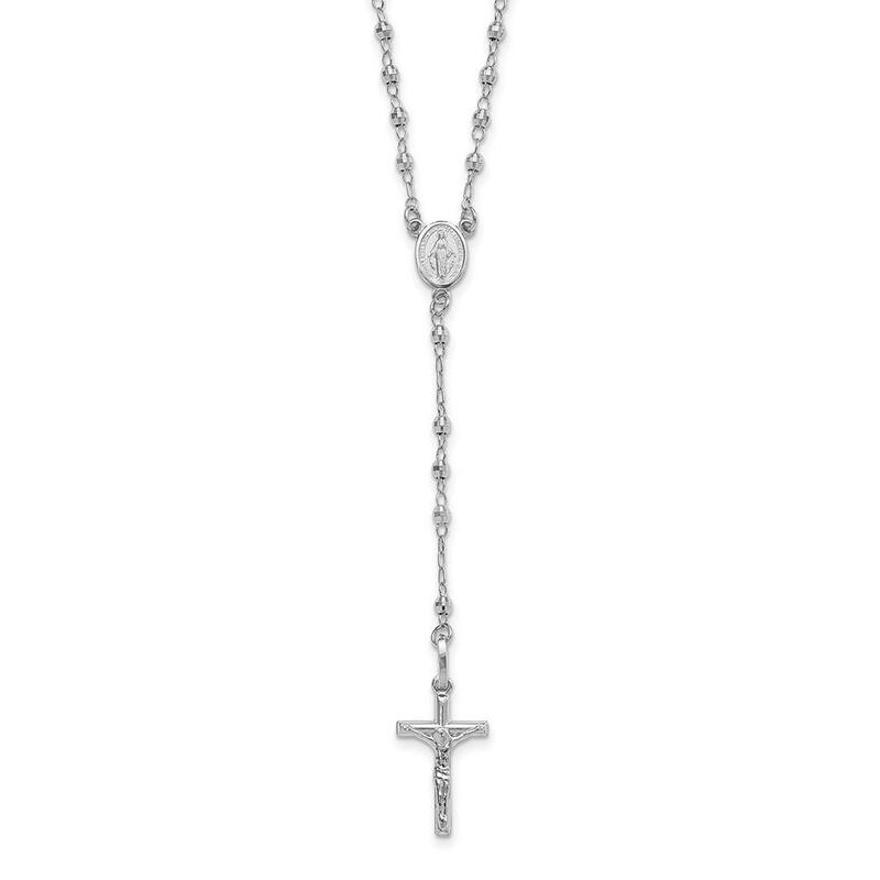 Curata 14k Yellow or White Gold Faceted Beads Crucifix Cross Rosary Necklace, 18"