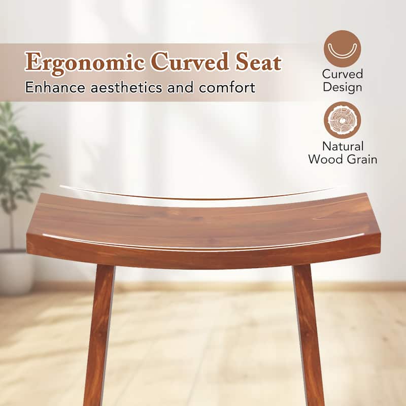 Gymax 20 Inch Teak Wood Shower Bench w/ Curved Seat for Inside Shower