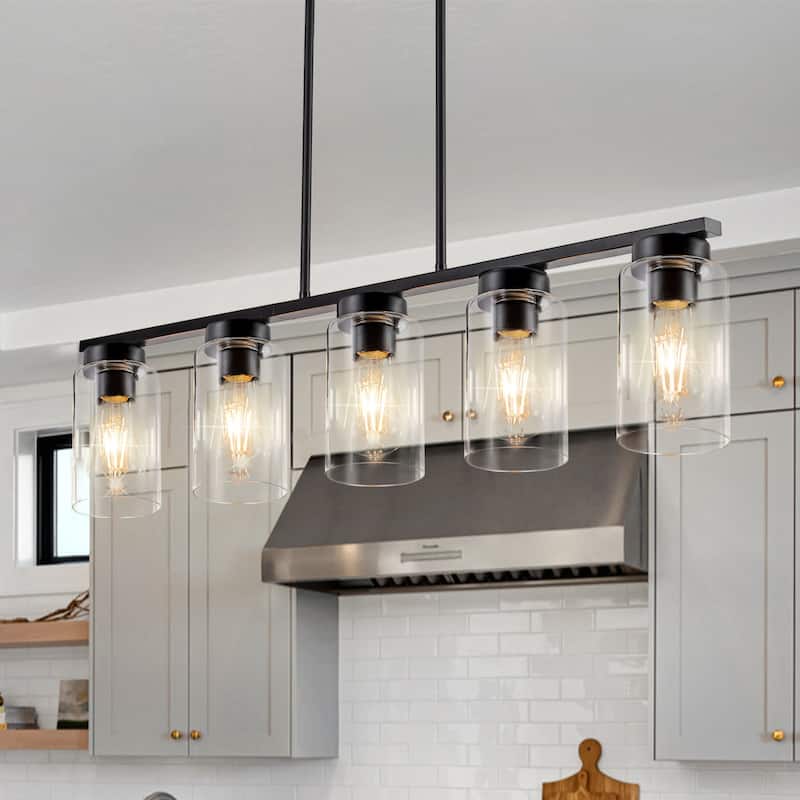 Black Cylinder Kitchen Island Chandelier Kitchen Island Lighting Dining Room Light - 5-light