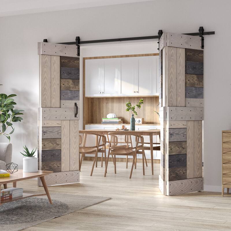 Coast Sequoia 30in./36in./48in./60in./72in. x 84in. Embossing Pine Wood Bi-Fold Barn Door With Sliding Hardware Kit