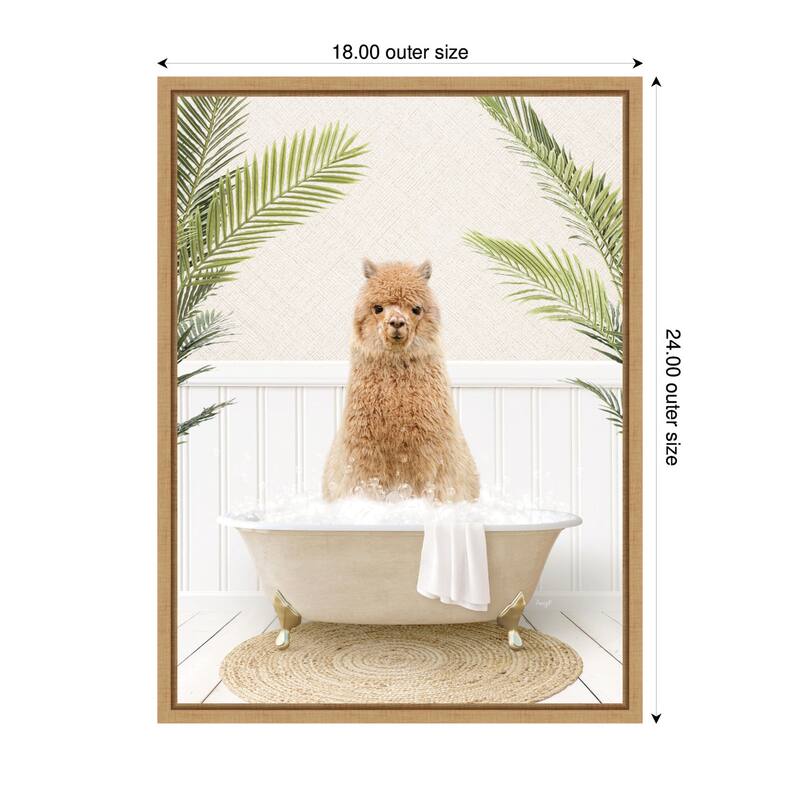 Kate and Laurel Sylvie Animal in Palms Bathtub Framed Canvas by Amy Peterson