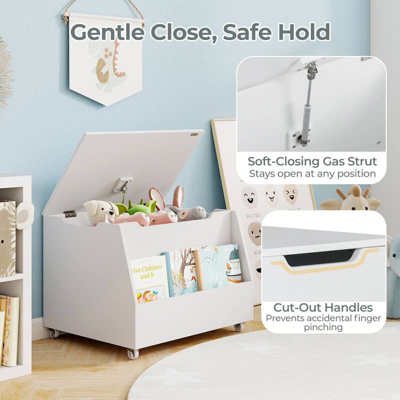 Costway Kids Toy Box Wooden Mobile Toy Storage Organizer with - See Details